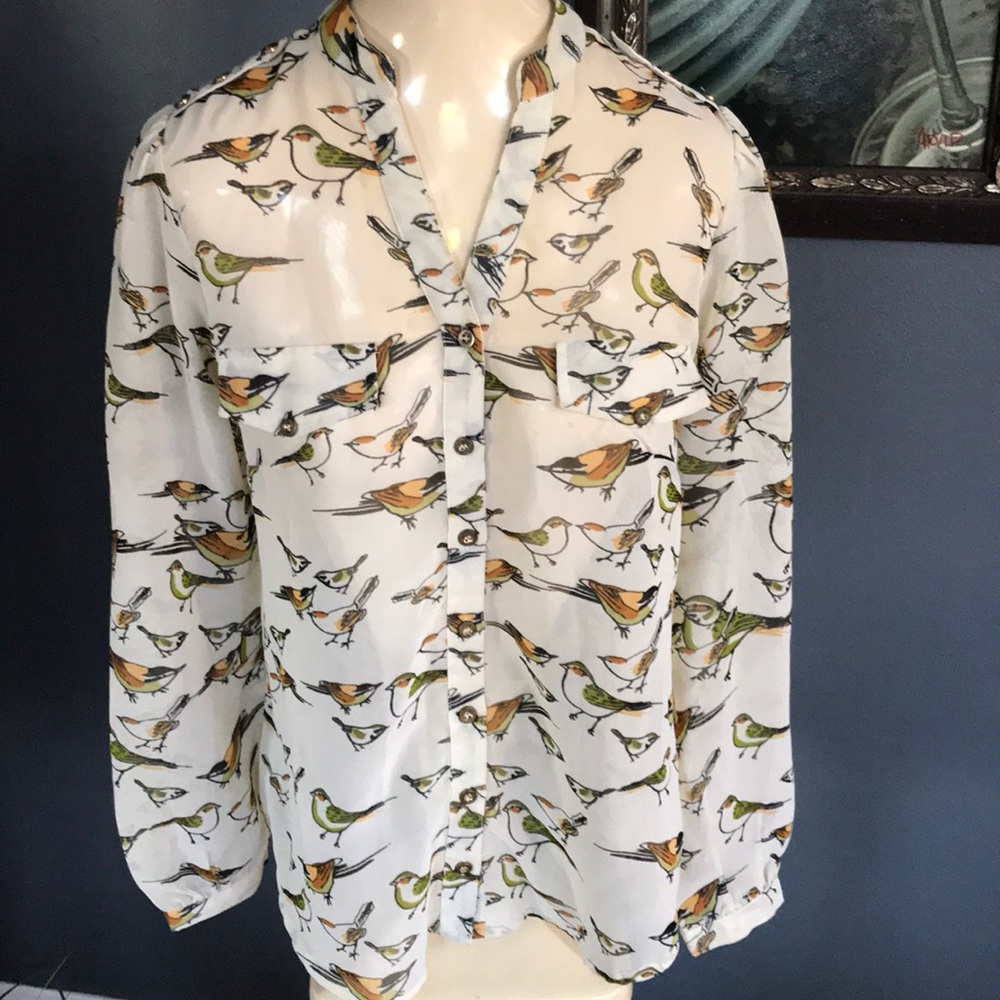 Atmosphere sheer ivory bird print blouse, new, 10